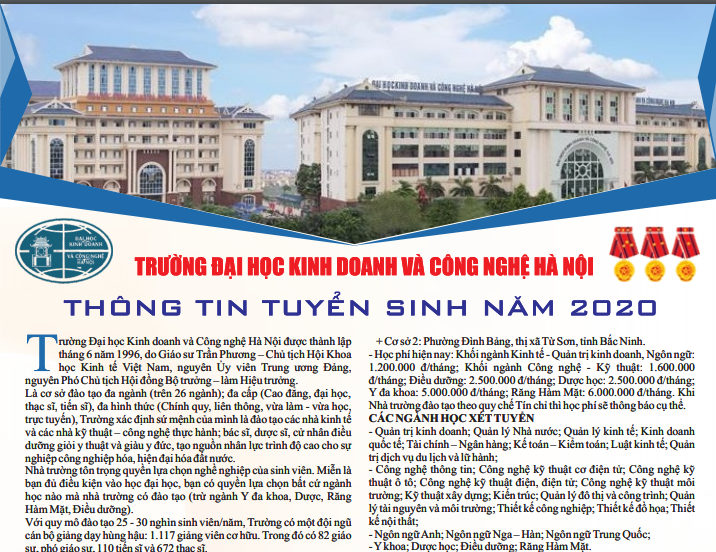 Thông tin tuyển sinh Trường Đại học Kinh doanh và Công nghệ Hà Nội năm 2020