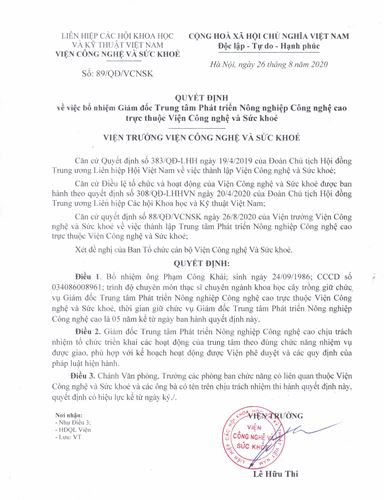 Thành lập Trung tâm Phát triển Nông nghiệp Công nghệ cao