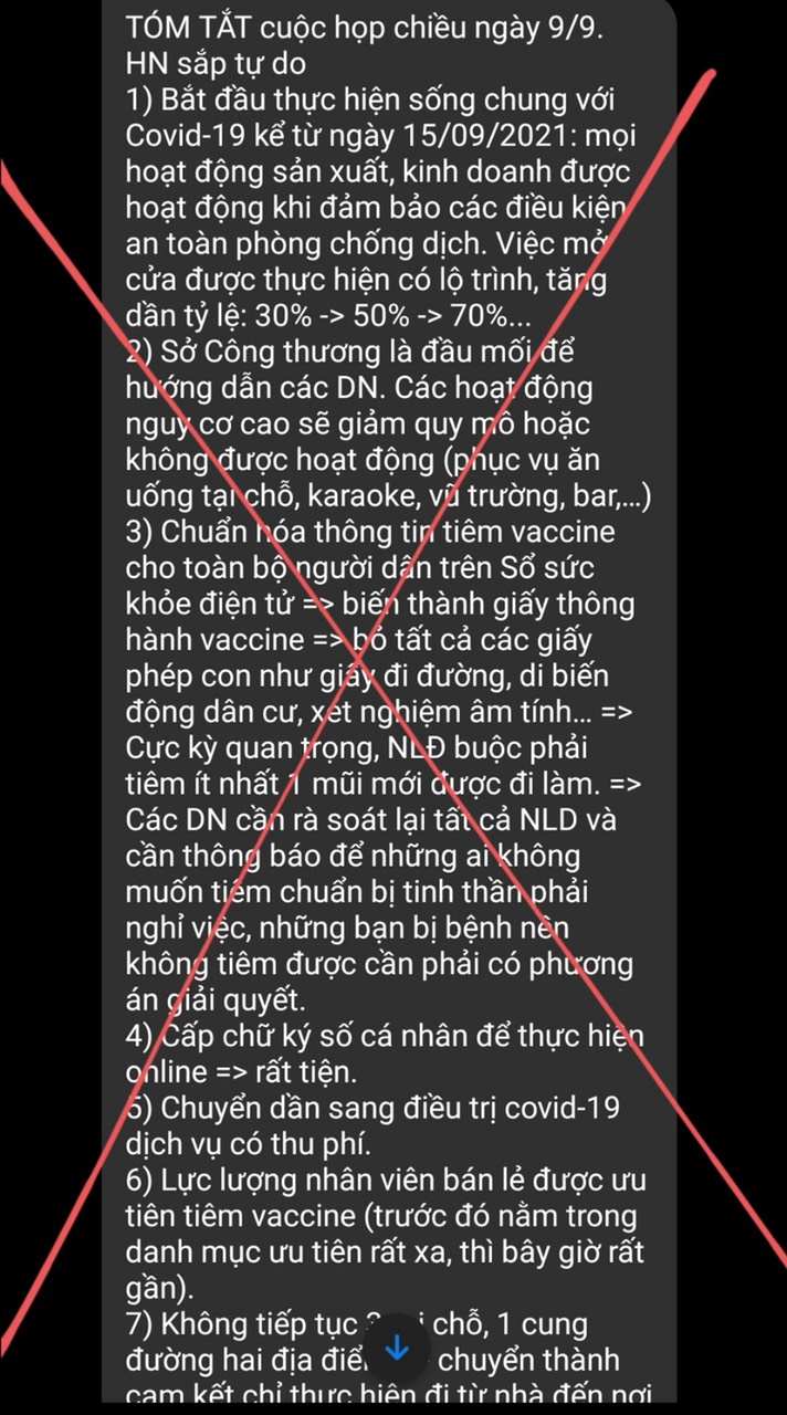 Thông tin về cuộc họp chiều 09/9 lan truyền trên mạng là giả